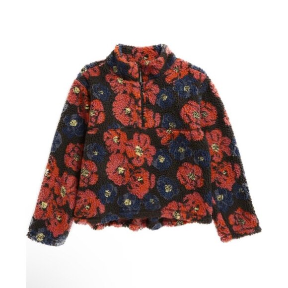 Treasure & Bond Floral Print Sherpa Fleece Pullover NEW - Picture 1 of 3